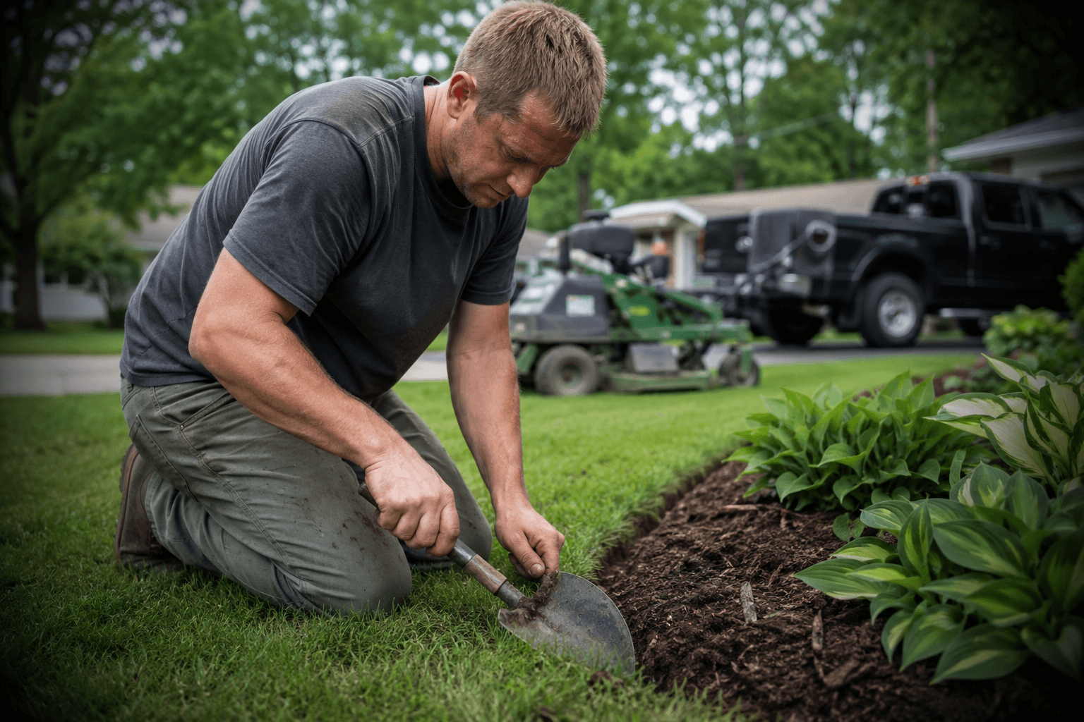 Forest Edge Landscaping crew working on a Wisconsin lawn