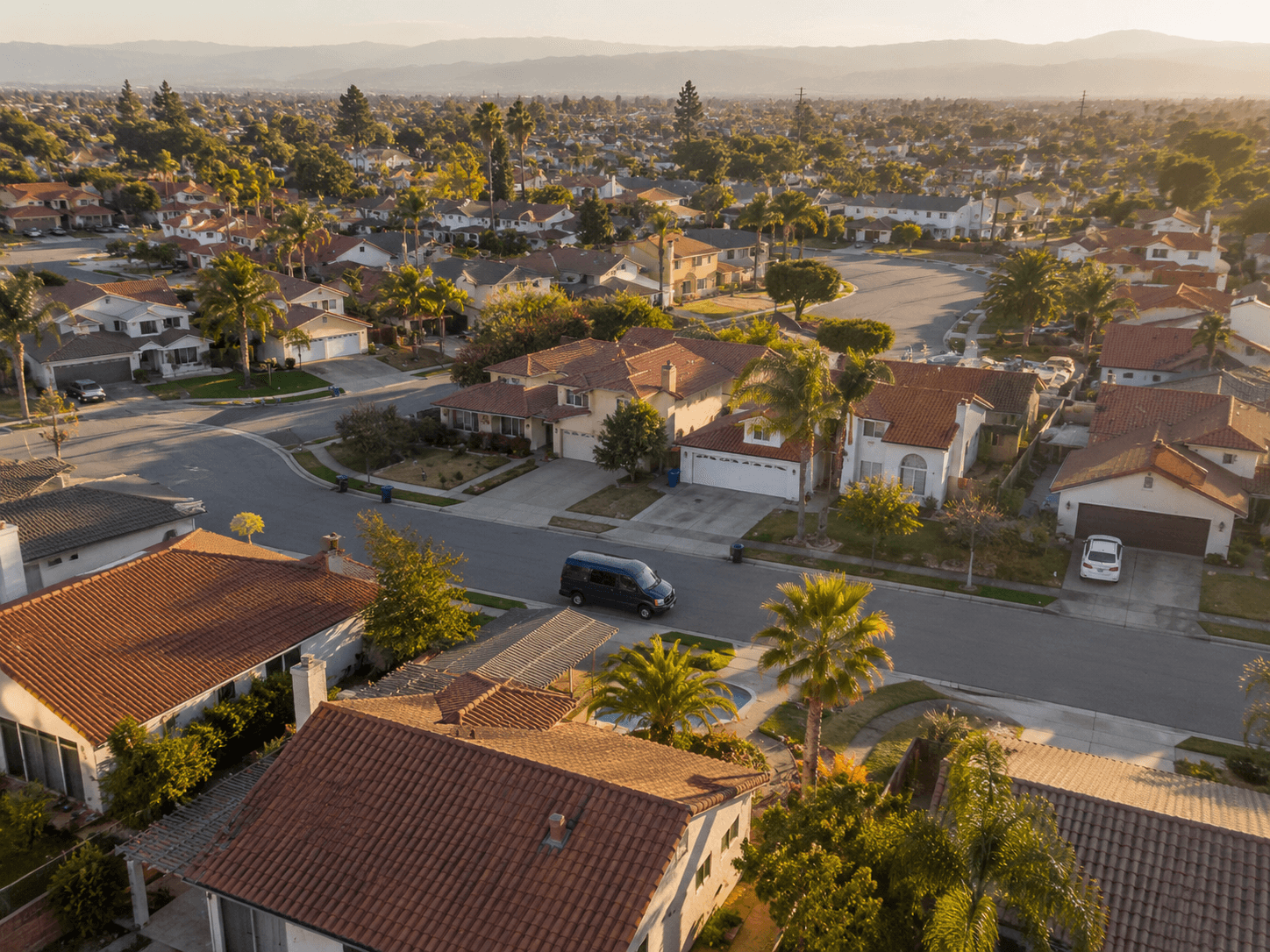 Aerial view of a typical San Jose residential neighborhood Rivera Plumbing serves